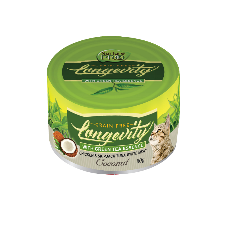 Nurture Pro Longevity Chicken & Skipjack Tuna Meat With Coconut & Green Tea Essence 80g